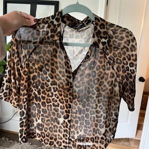 Leopard Print Sheer Blouse